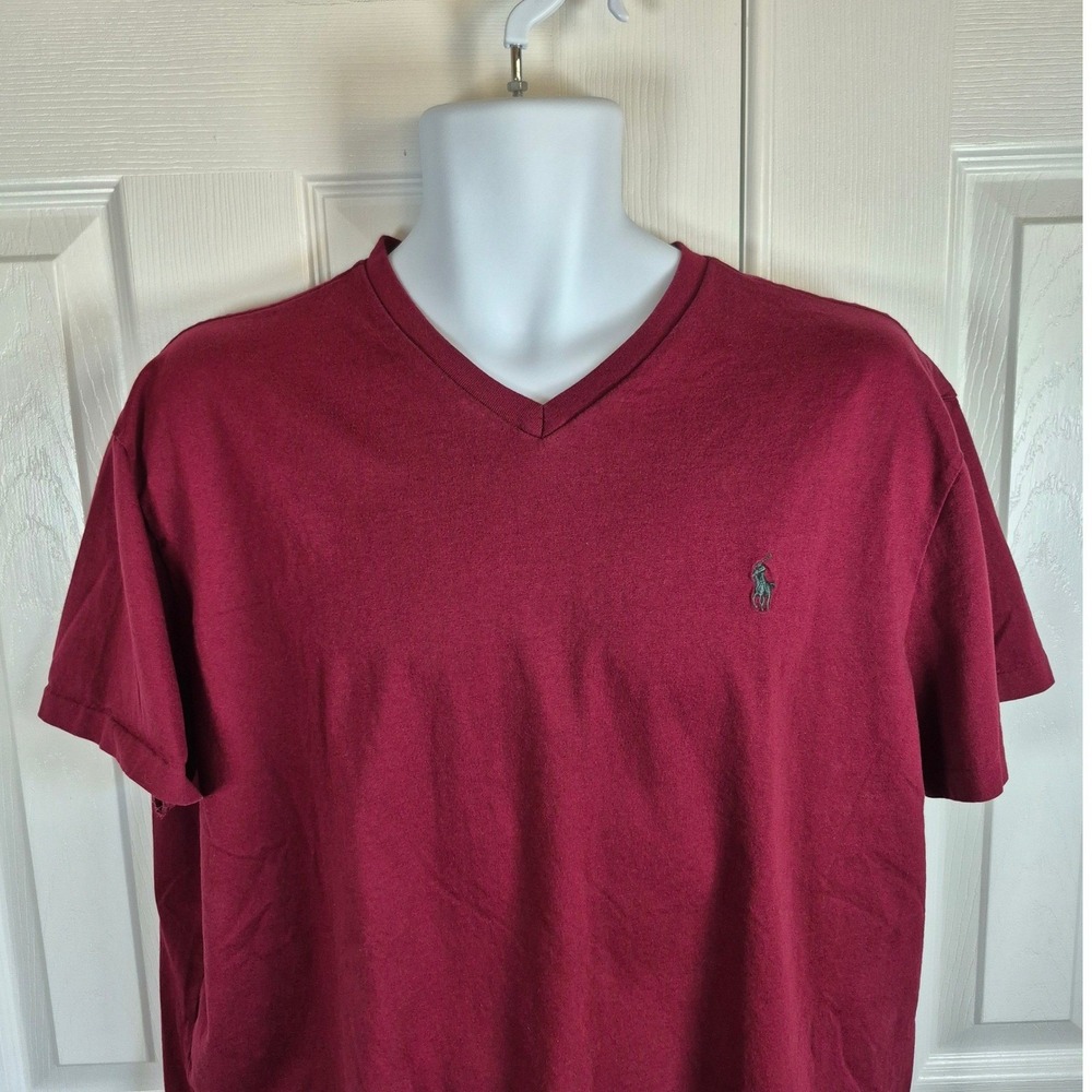 Polo Ralph Lauren burgundy red short sleeve v-neck tee shirt men's large - Picture 3 of 9
